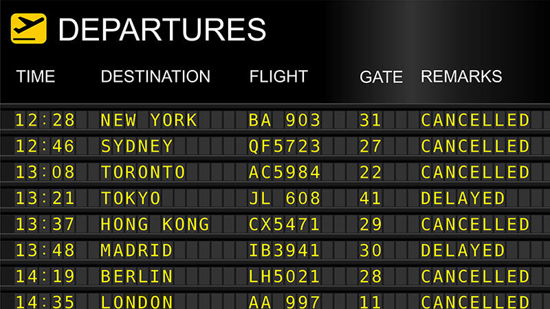 vlucht die door een staking vertraging heeft opgelopen of werd geannuleerd